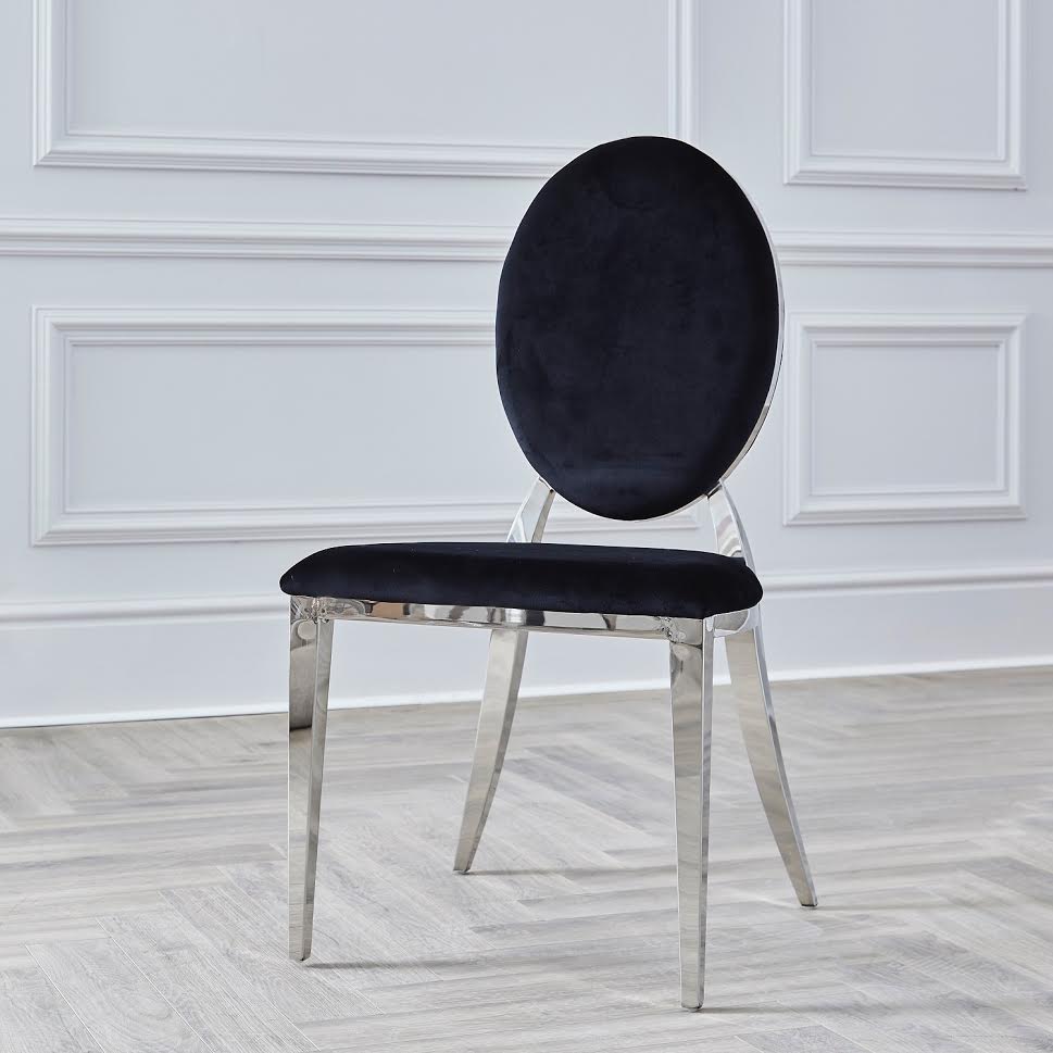 Chrome Round Back Black Velvet Dining Chair