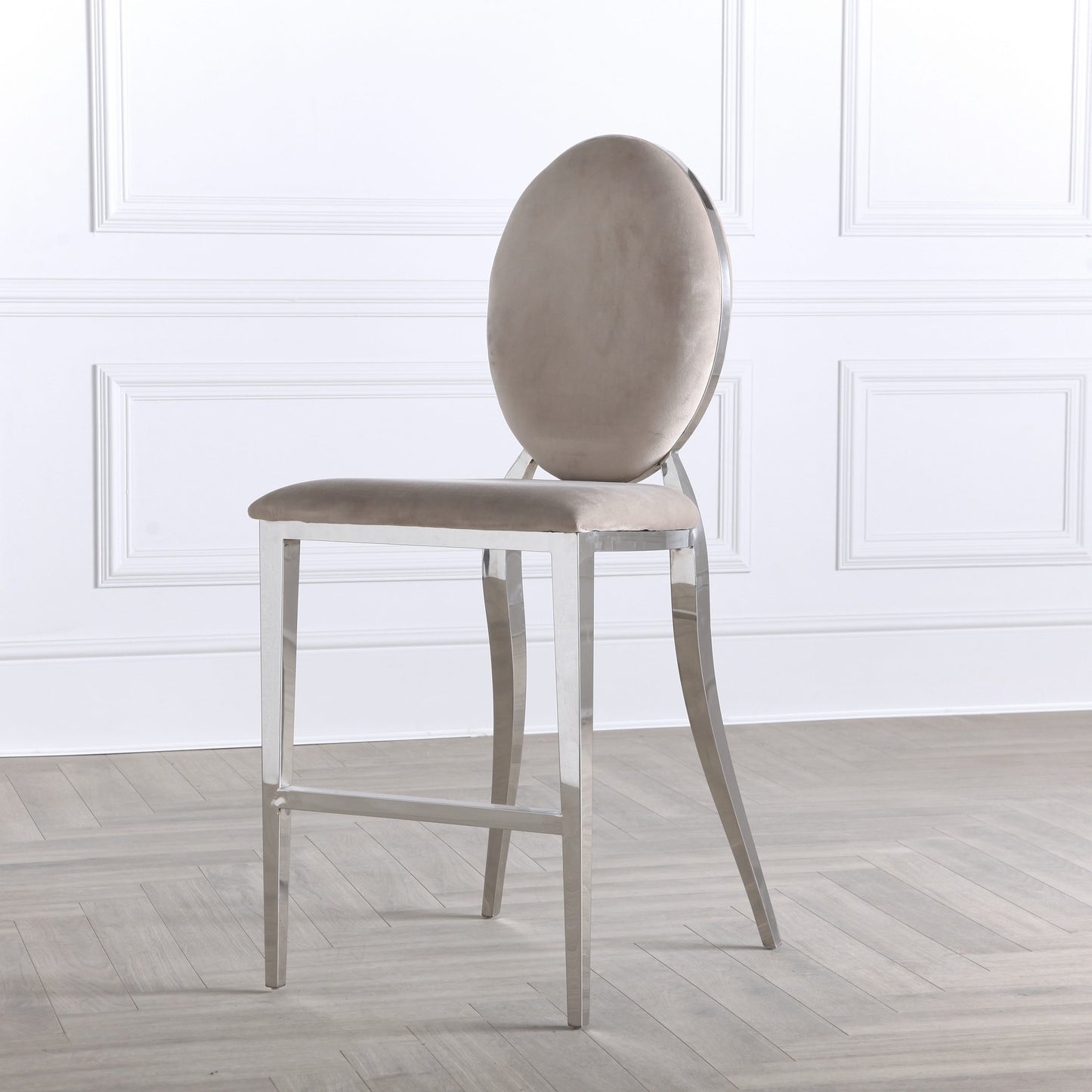 Chrome Round Back 65cm Cream Oyster Velvet Breakfast Bar Stool