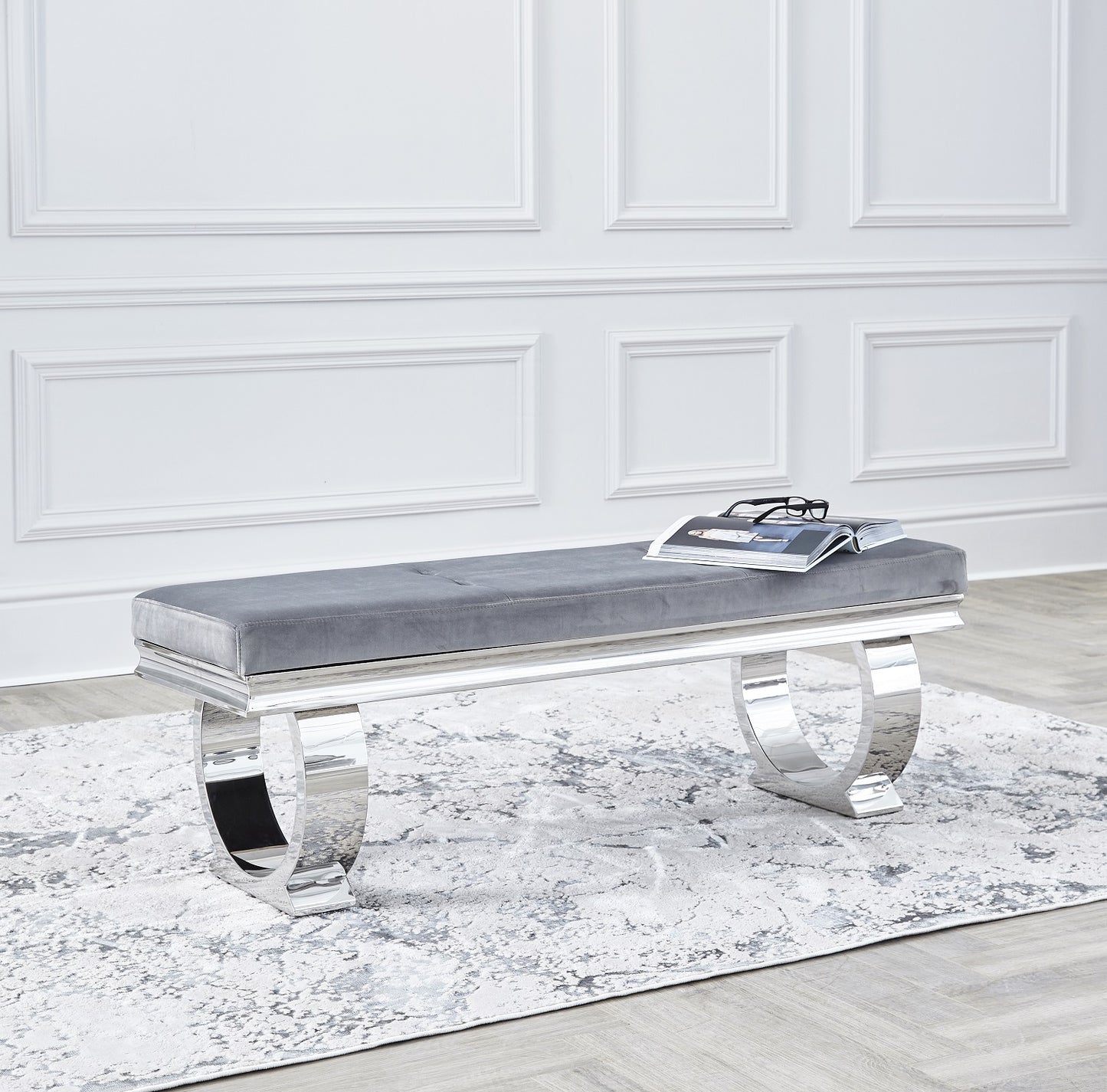Arianna Grey Chrome 160cm Dining Bench