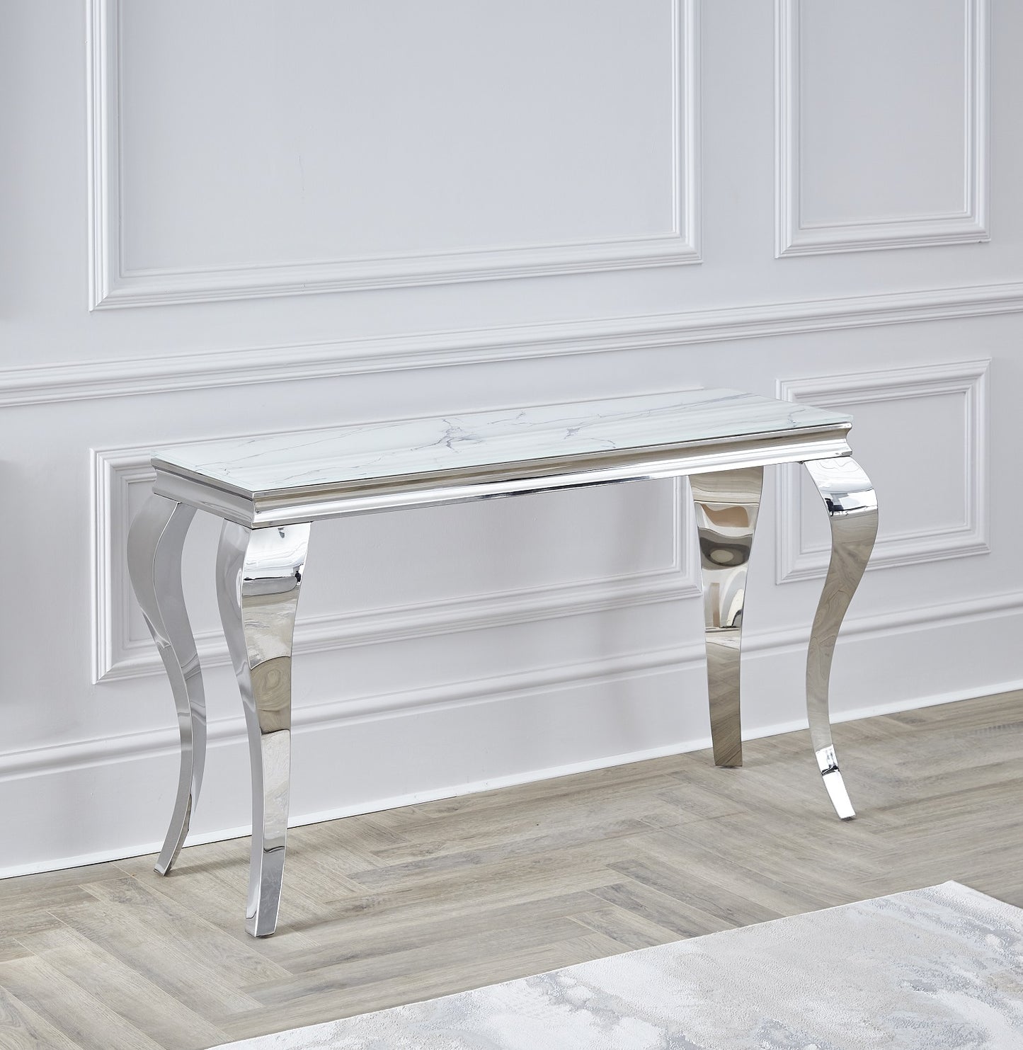 Louis White Marble Glass Chrome Console Table / 100 cm