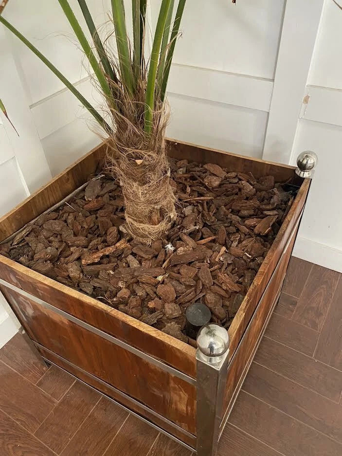 Large Teak Walnut and Chrome Plant Pot Indoor Outdoor Garden Furniture Planters