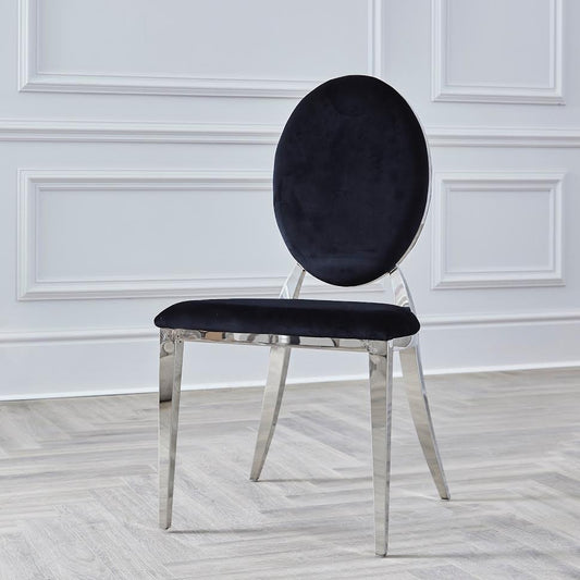 Chrome Round Back Black Velvet Dining Chair