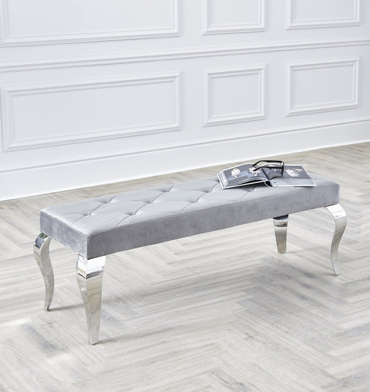 Louis Grey Button Chrome 130cm Dining Bench