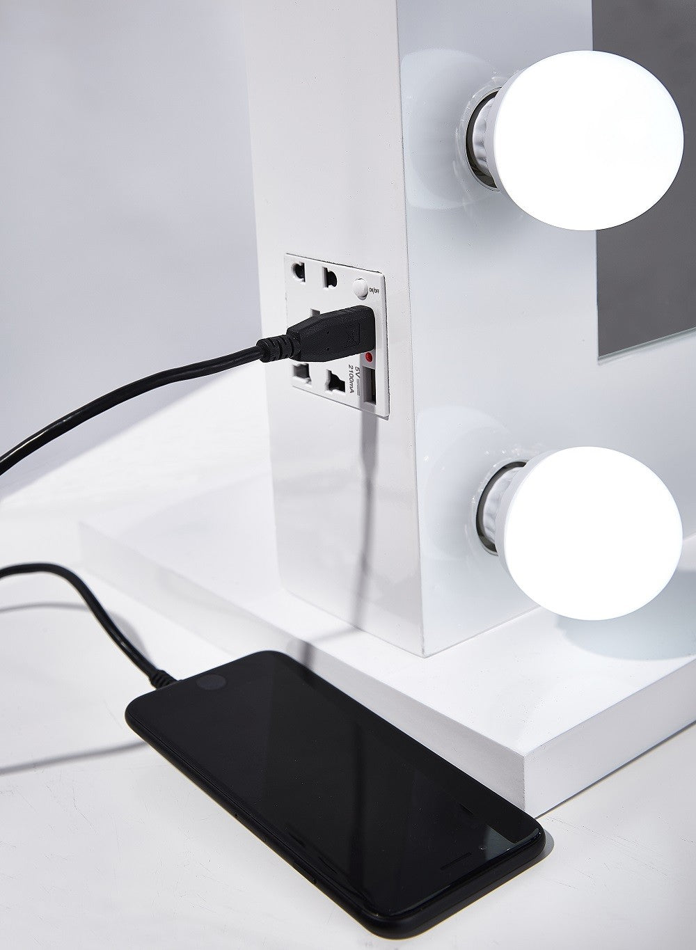 Professional Hollywood Makeup White Gloss Mirror LED+USB + Touch Screen Dimmer - Portrait