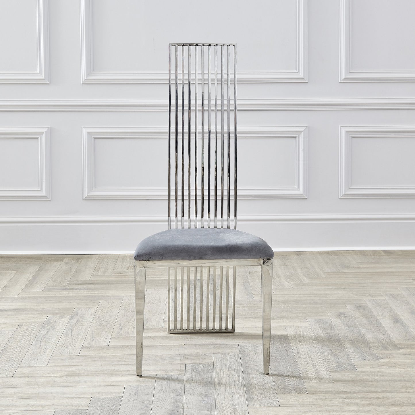 Extra High Linear Velvet Dining Chairs with Stainless Steel Chrome Leg and Back
