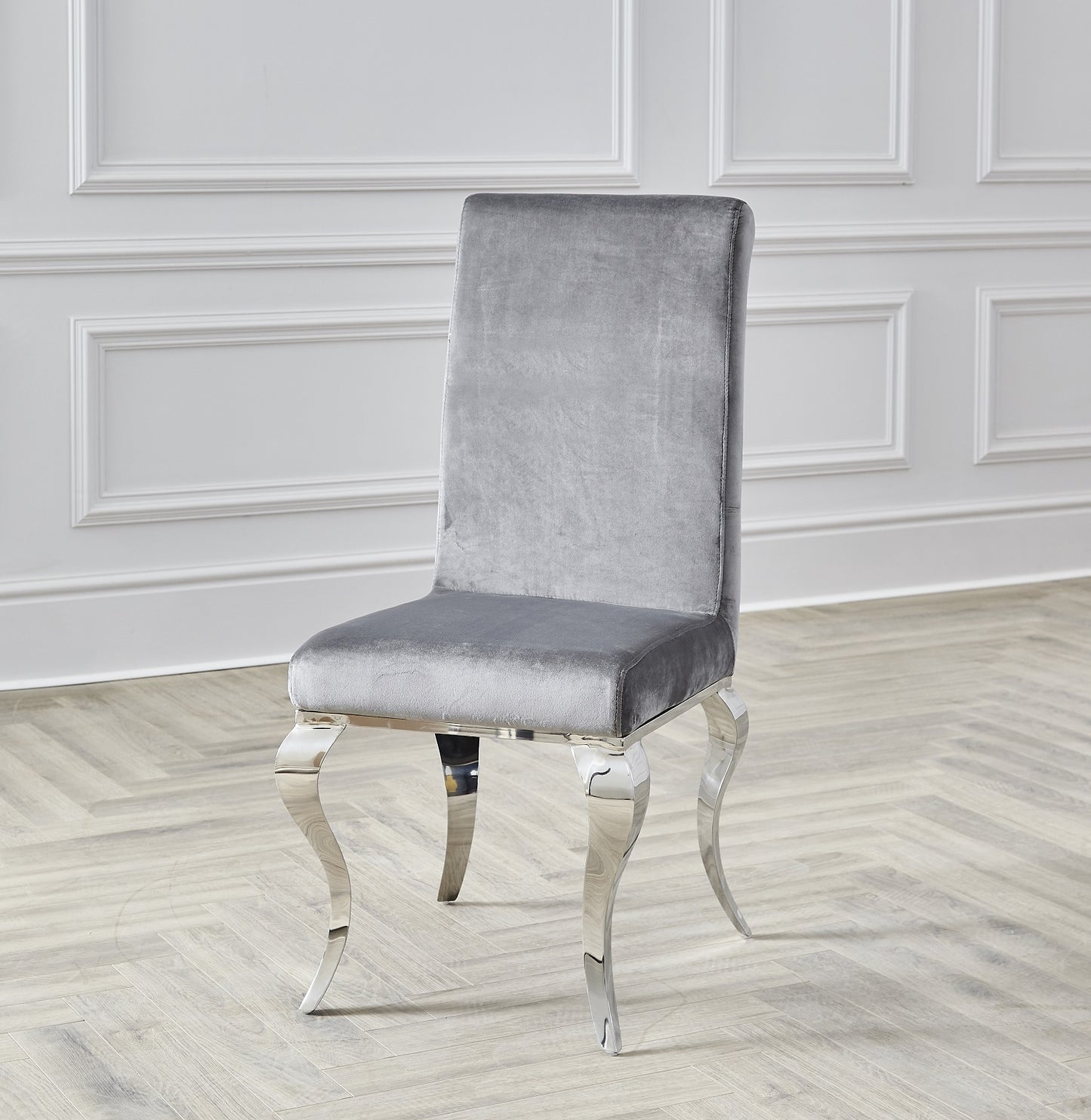 Louis Grey Velvet Chrome Dining Chairs