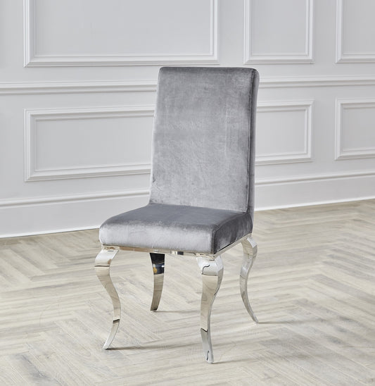 Louis Grey Velvet Chrome Dining Chairs