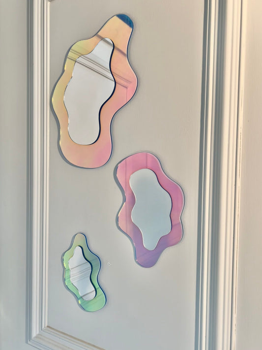 Iridescent Trio S M & L Wavy Mirrors