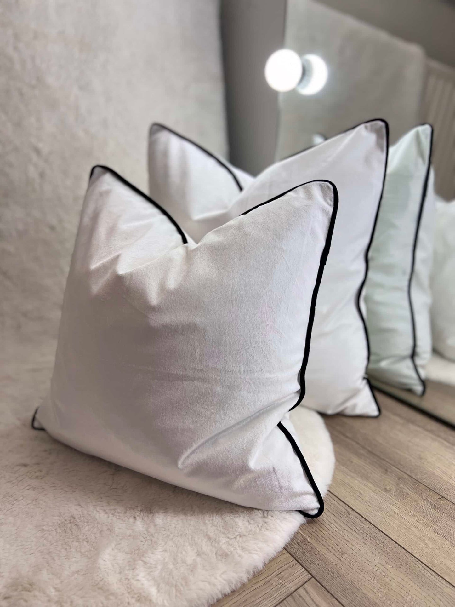 White with Black Piping Large Scatter Cushion Double Sided 45cm / 18" & 50cm / 20"