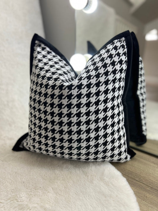 Houndstooth Scatter Cushion with Black Border & Velvet Back 45cm / 18"