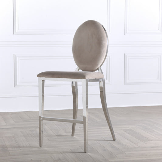 Chrome Round Back 65cm Cream Oyster Velvet Breakfast Bar Stool