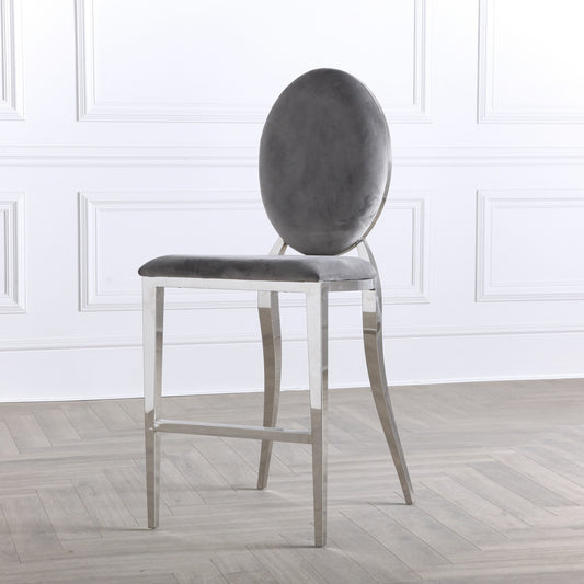 Chrome Round Back 65cm Grey Velvet Breakfast Bar Stool