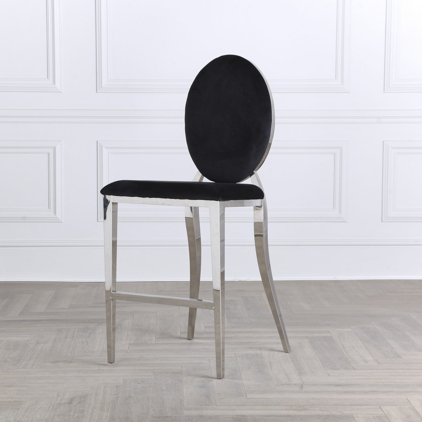 Chrome Round Back 65cm Black Velvet Breakfast Bar Stool