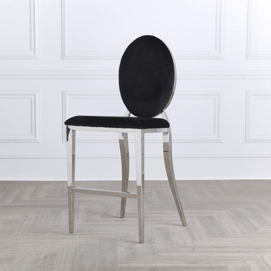 Chrome Round Back 65cm Black Velvet Breakfast Bar Stool