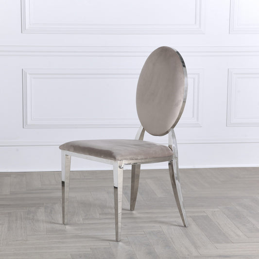 Chrome Round Back Cream Oyster Velvet Dining Chair