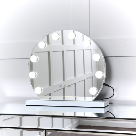 Niches 'LITE' Round Hollywood Makeup White 10 Bulb Dimmable 3 Settings Vanity Mirror