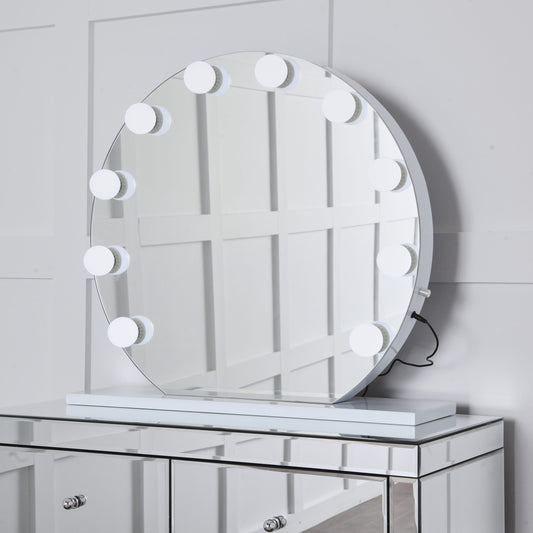 Niches 'LITE' Hollywood Round Makeup White 10 Bulb Dimmable Vanity Mirror