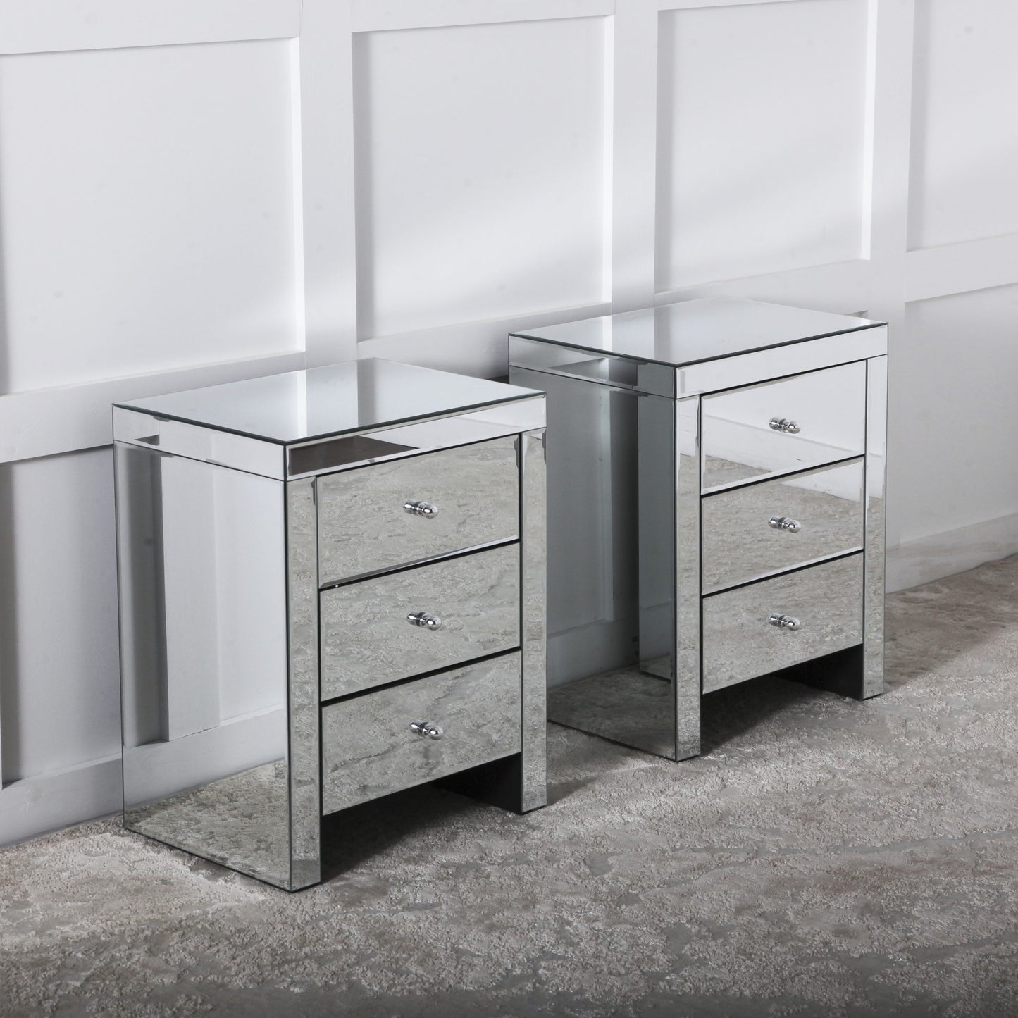 Set of 2 Mirrored 3 Drawer Bedside Tables