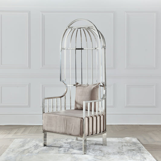 Chrome Cream Oyster Bird Cage Porter Chair