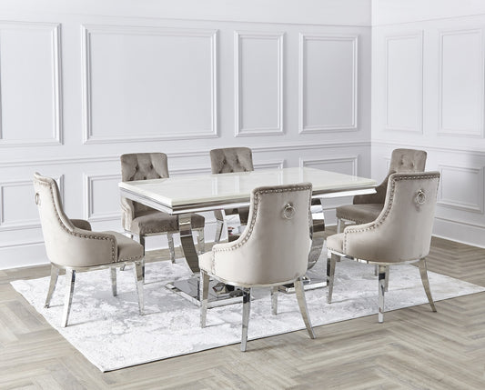 Niches Cream Arianna Style Dining Table 1.6m / 1.8m + 6 Oyster Knocker Back Dining Chairs