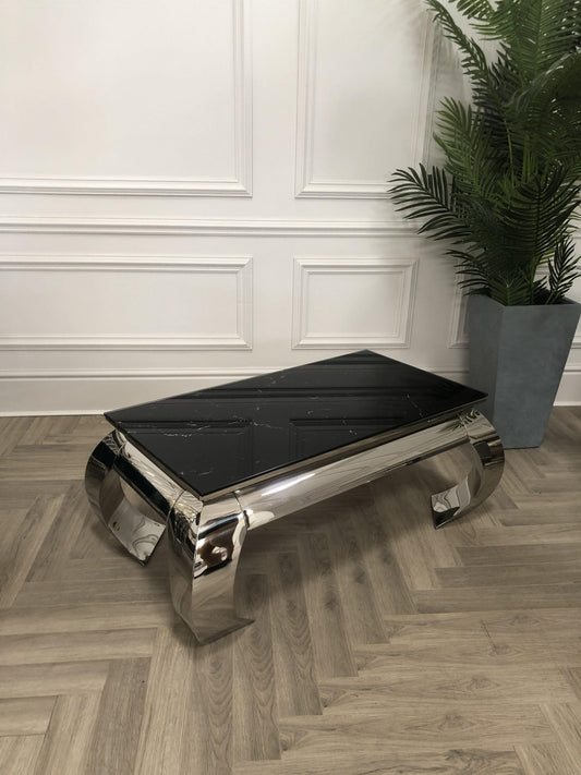 NICHES Black Marble Chrome BOWED Coffee Table