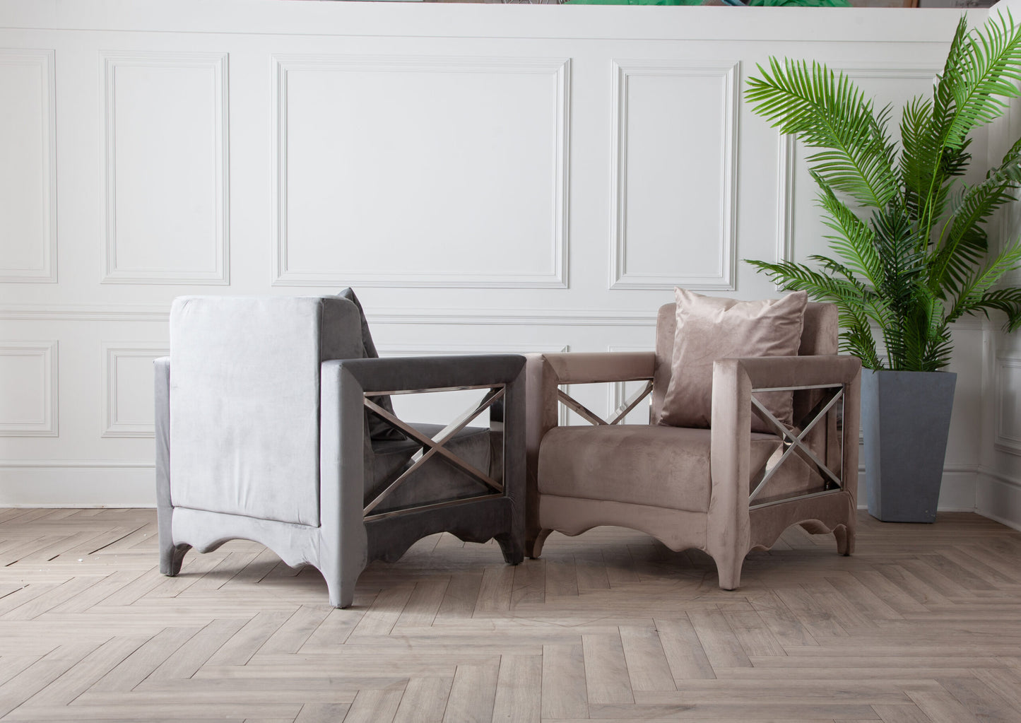 Luxury Upholstered Kensington Chrome X Accent Arm Chair.
