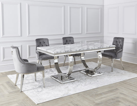 Niches Grey Arianna Style Dining Table 1.6m / 1.8m + 4 Grey Knocker Back Dining Chairs