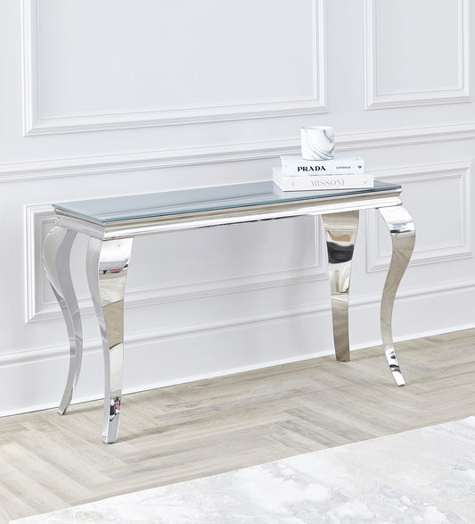 Louis Grey Glass Chrome Console Table / 100cm