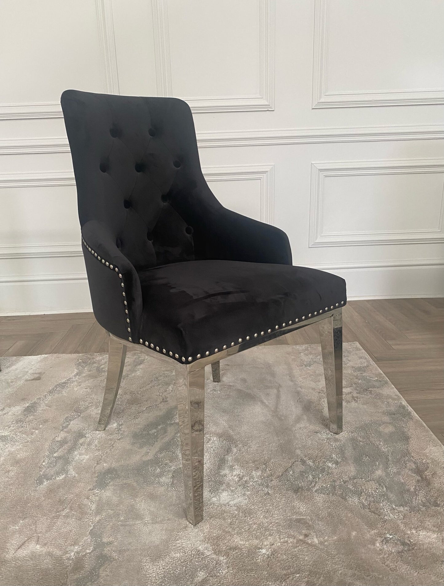 Black Knocker Back Dining Chair with Chrome Legs