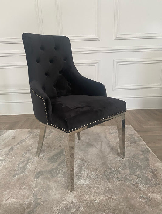 Black Knocker Back Dining Chair with Chrome Legs