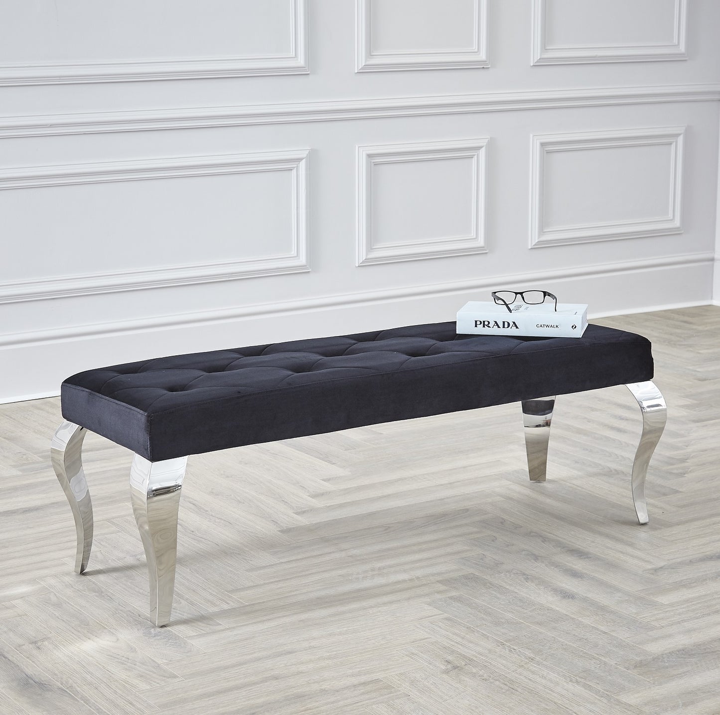 Louis Black Button Chrome 130cm Dining Bench