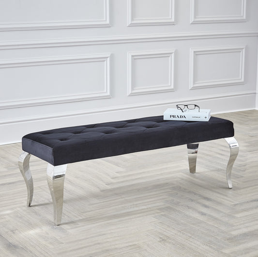 Louis Black Button Chrome 130cm Dining Bench