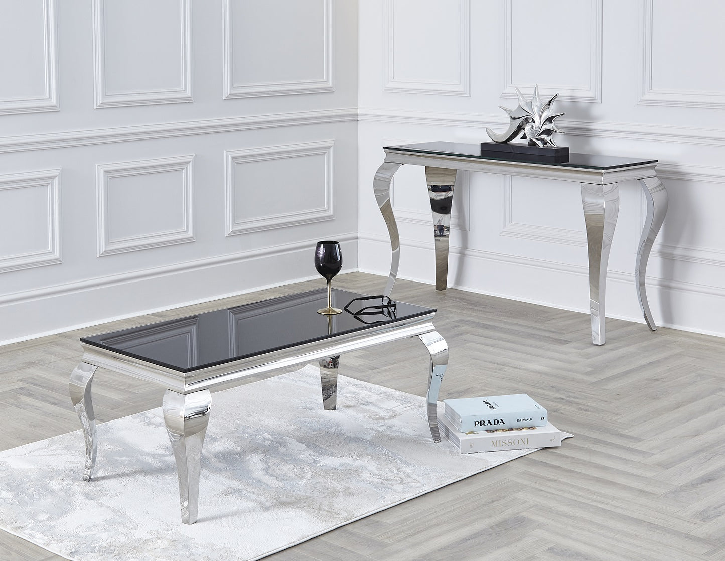 Louis Black Glass Chrome Coffee Table 100cm