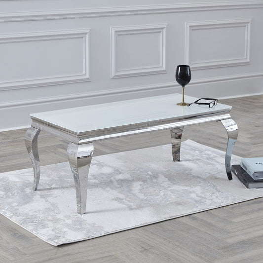 Louis White Glass Chrome Coffee Table 100cm