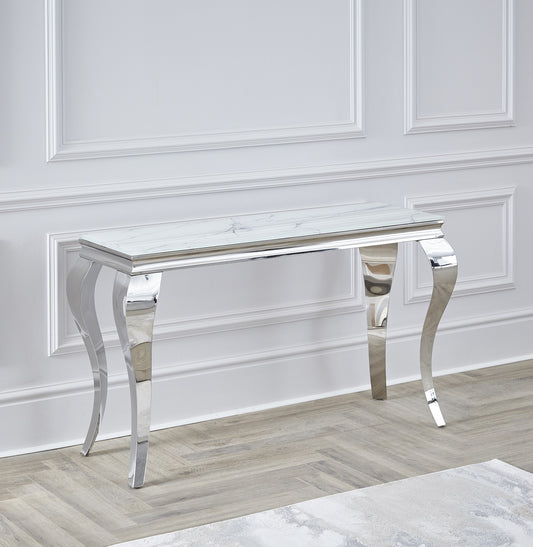 Louis White Marble Glass Chrome Console Table / 100 cm