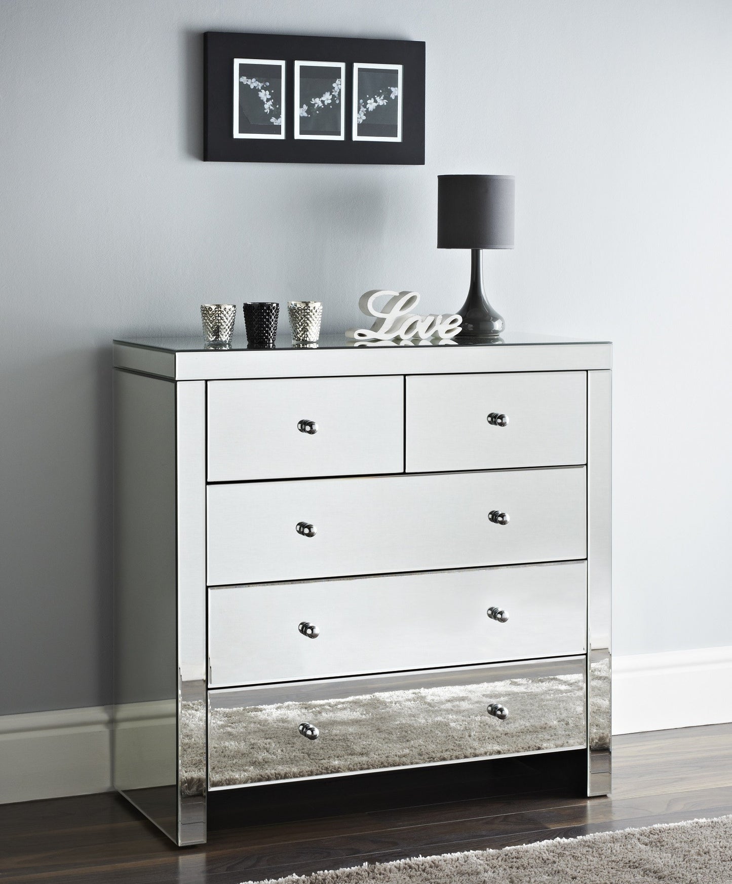 Mirrored 2 over 3 Chest of 5 Drawers.