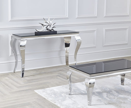 Louis Black Glass Chrome Console Table / 100cm