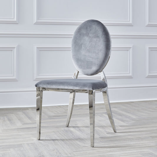 Chrome Round Back Grey Velvet Dining Chair