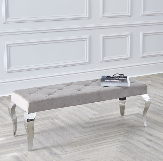 Louis Cream Oyster Button Chrome 130cm Dining Bench