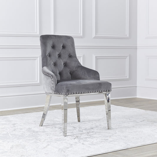 Grey Knocker Back Dining Chair with Chrome Legs