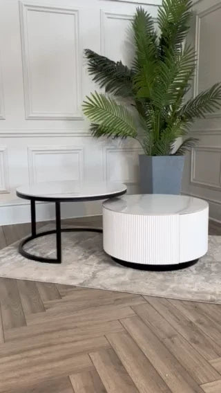 White Round Stackable Coffee Table Marble Top - angle 3