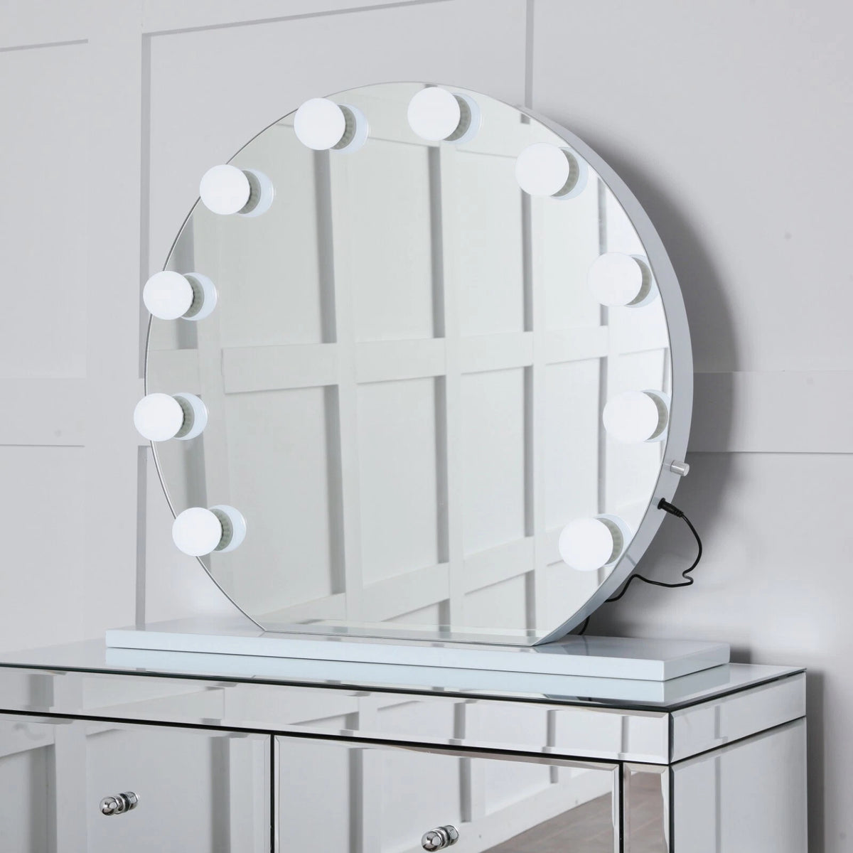 Niches 'LITE' Hollywood Round Makeup White 10 Bulb Dimmable Vanity Mirror