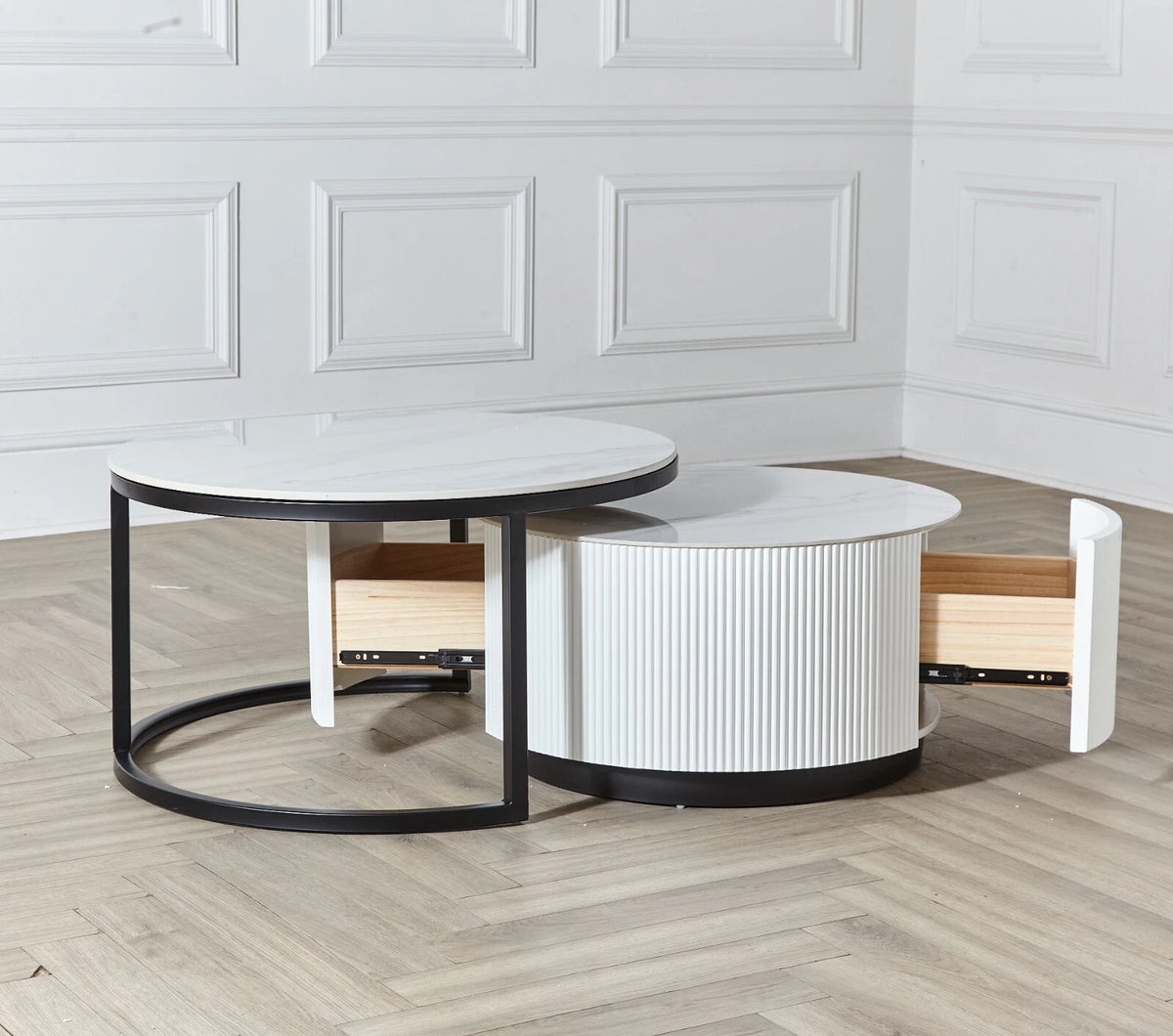 White Round Stackable Coffee Table Marble Top - angle 5