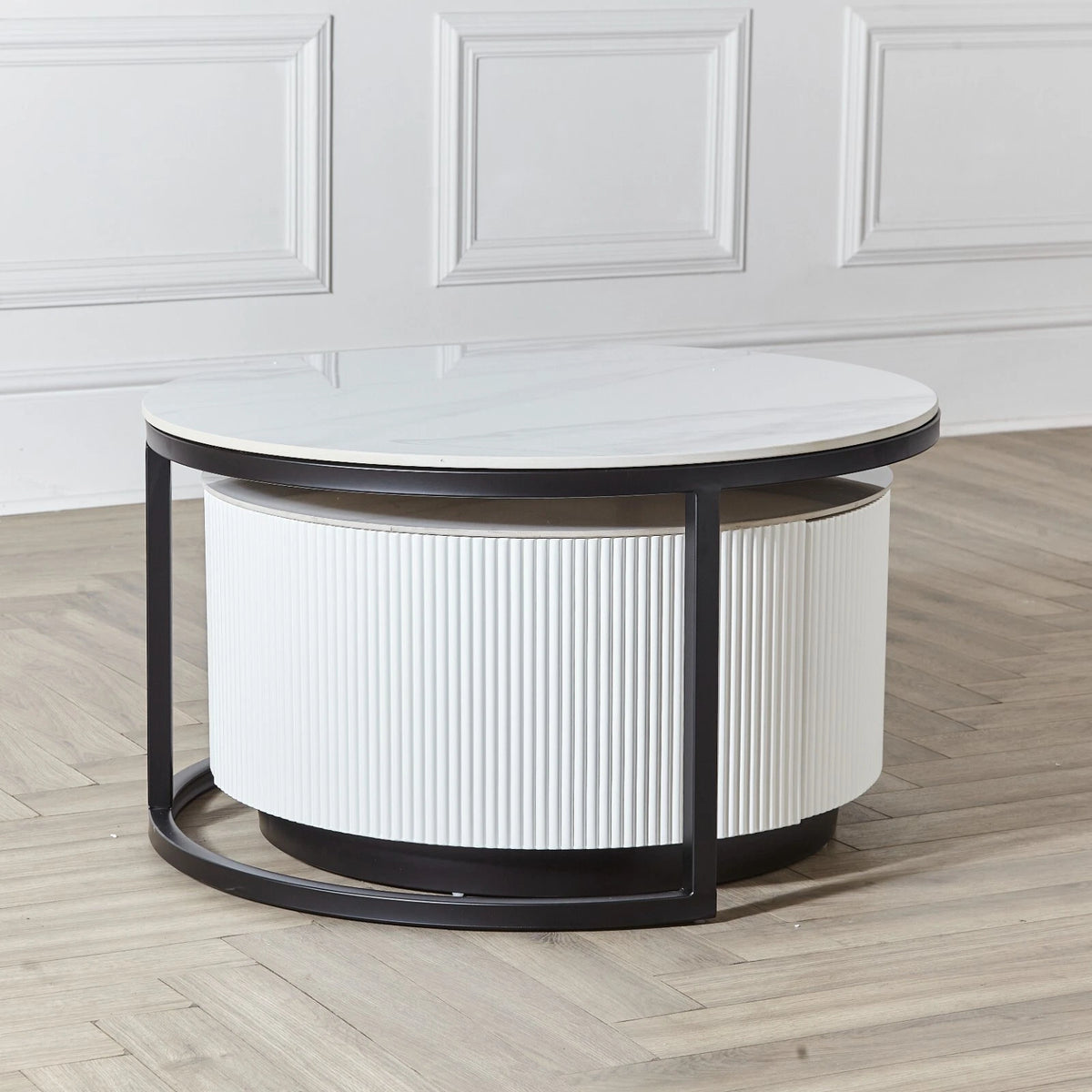 White Round Stackable Coffee Table Marble Top - angle 6