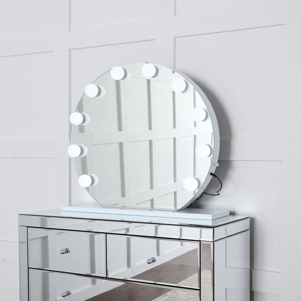 Niches 'LITE' Hollywood Round Makeup White 10 Bulb Dimmable Vanity Mirror