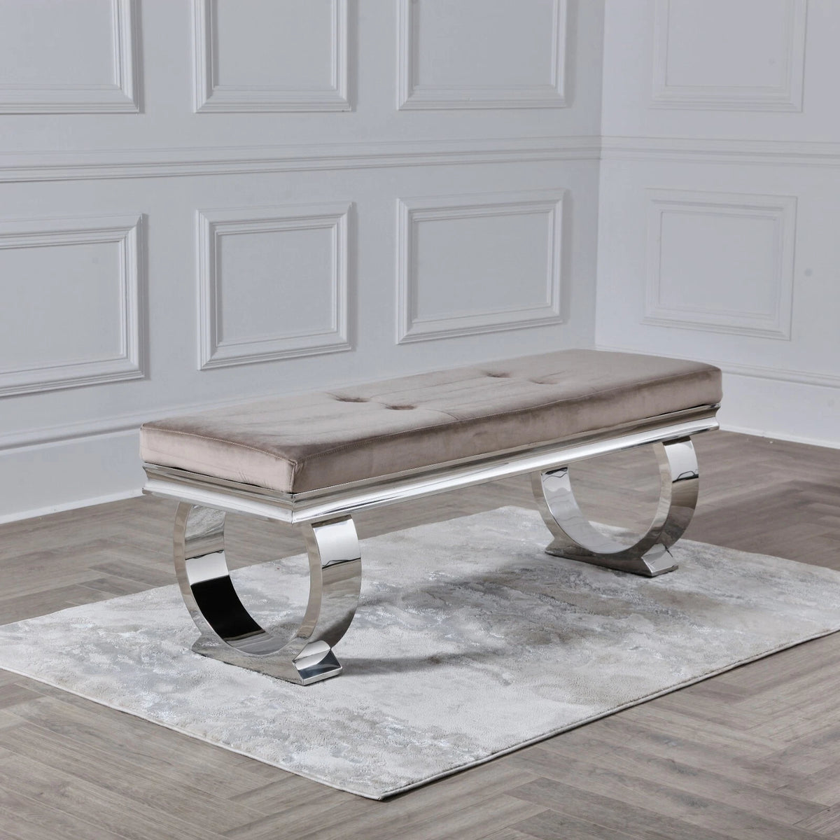 Arianna Cream Oyster Chrome Dining Bench - angle 2