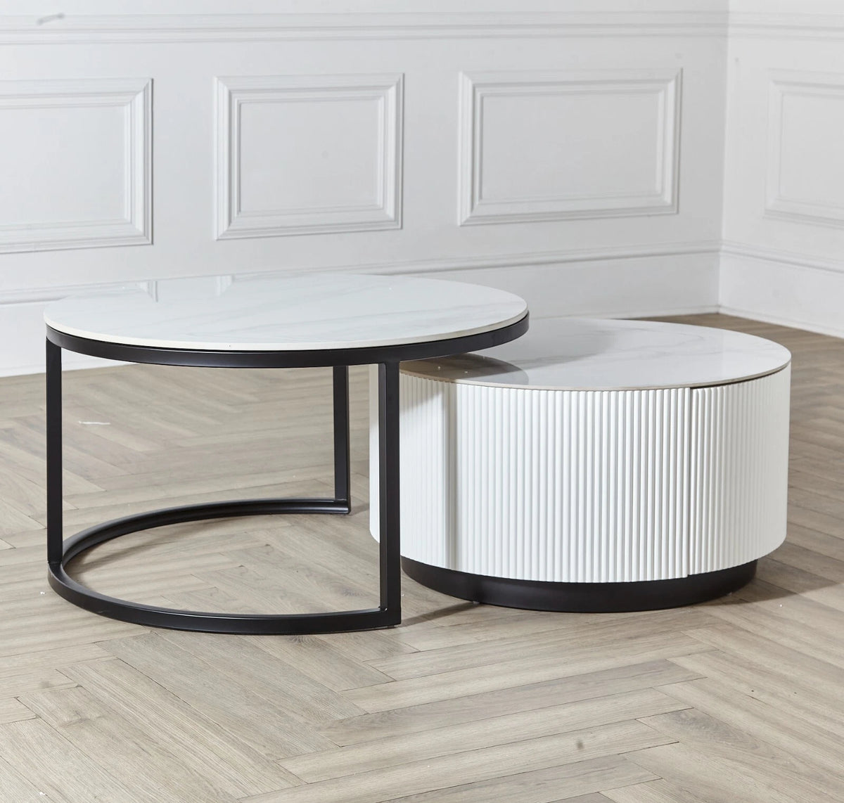 White Round Stackable Coffee Table Marble Top - angle 2