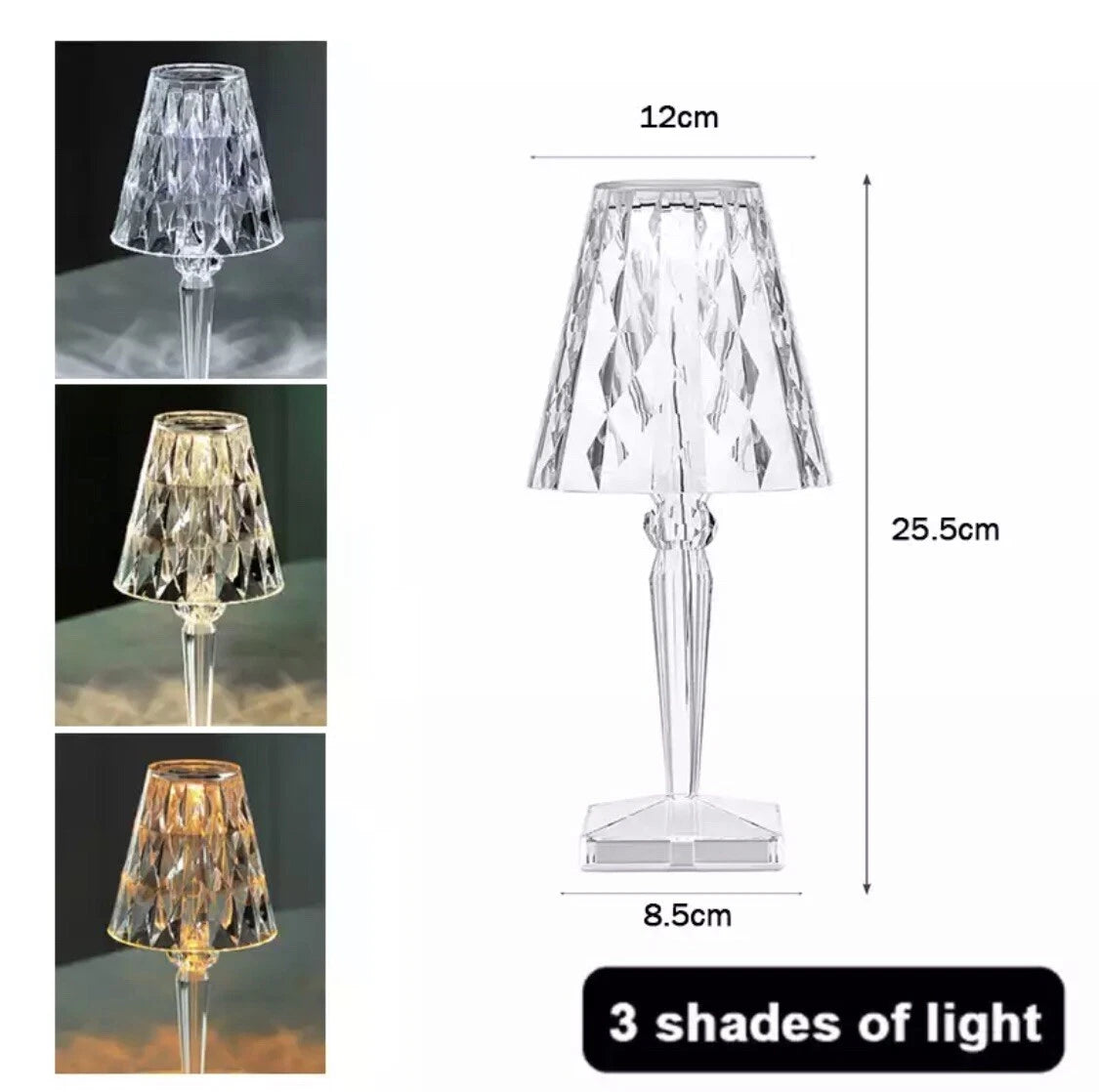 Niches Touch ACRYLIC Decorative Crystal Dimmable 3 Settings LED Table Lamp