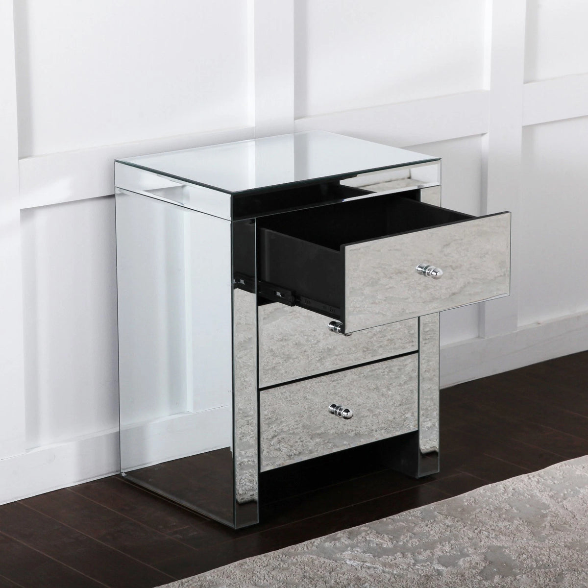 Set of 2 Mirrored 3 Drawer Bedside Tables