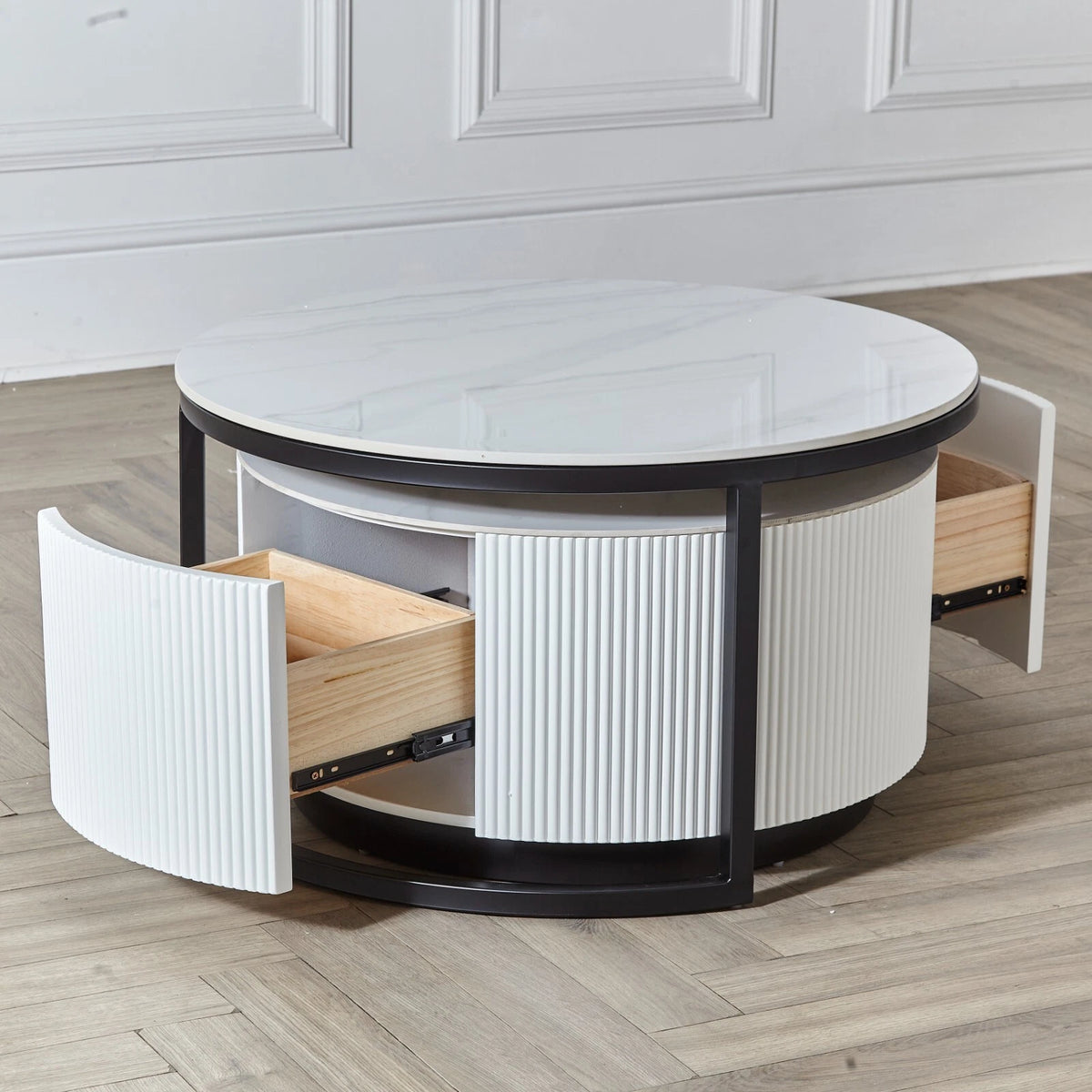 White Round Stackable Coffee Table Marble Top - angle 7